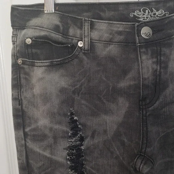 Do Denim Distressed Charcoal Grey Acid Wash Jeans - Picture 6 of 16